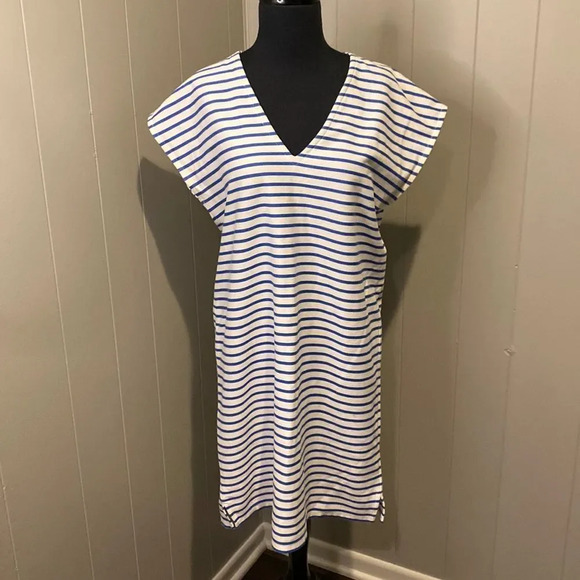 J Crew Small Midi Sleeveless Dress Stripes V Neck Side slits on hem - Picture 2 of 7